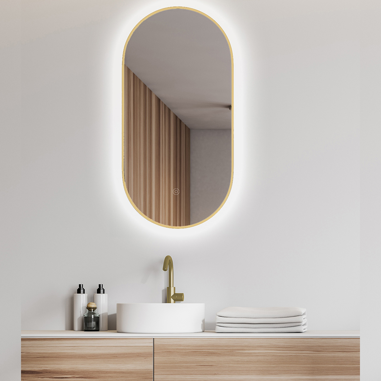 Wiesbaden Spiegel Nomi Ovaal 50x100cm - Led Messing